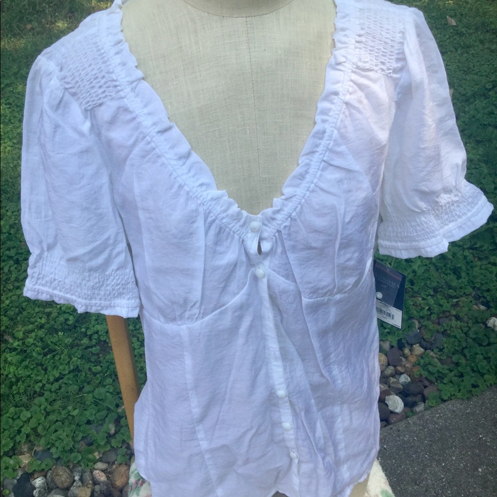 White V-neck button-down blouse